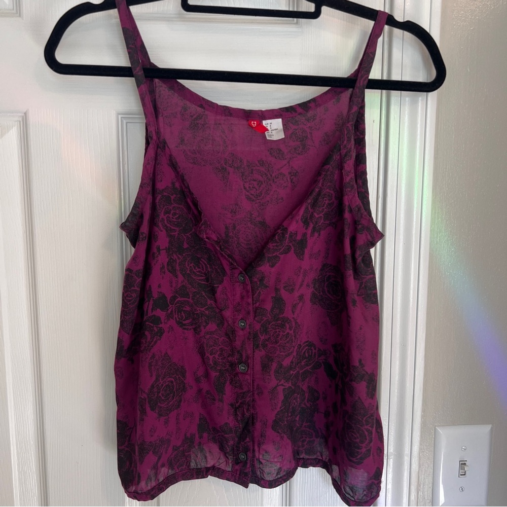 H&M Floral Button-Down Camisole - Pink and Black